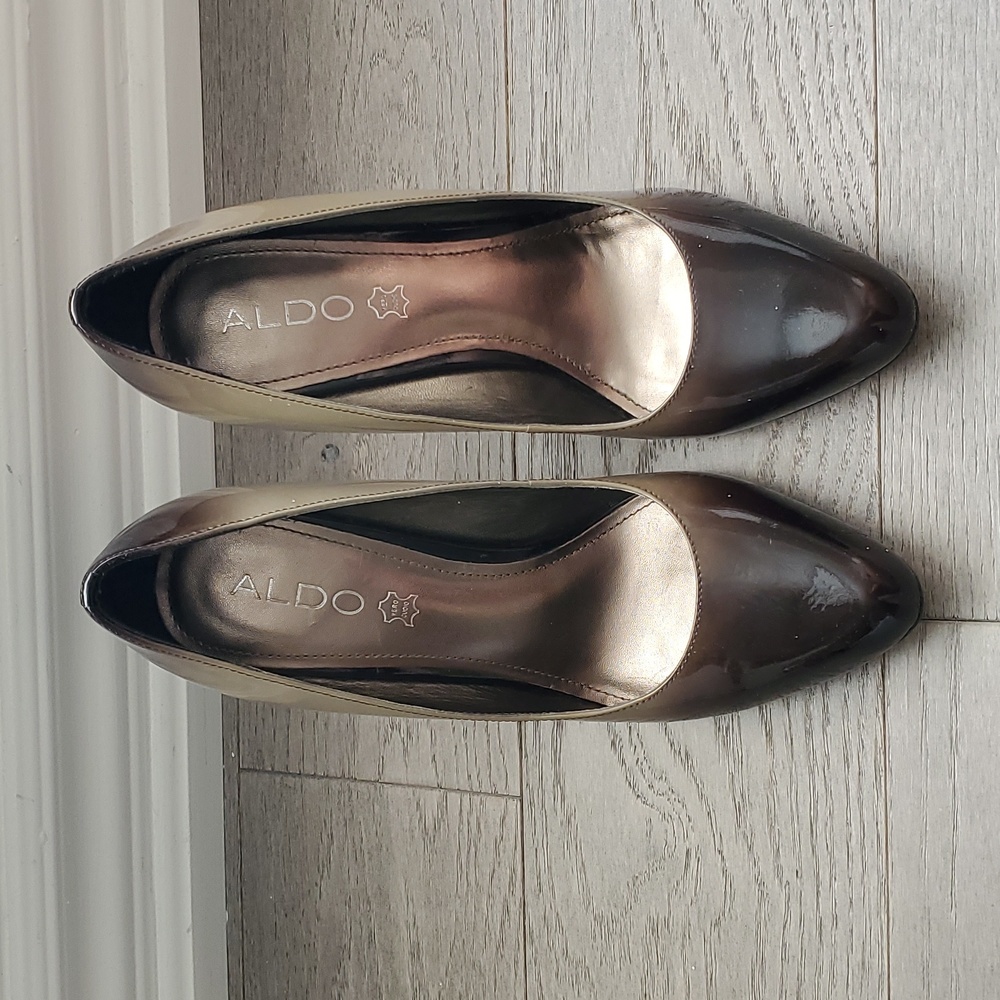 Aldo tan ombre patent leather heels